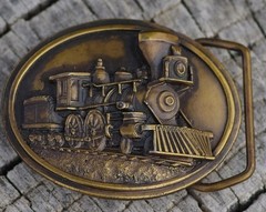 VINTAGE Belt Buckle Railroad Train Bergamot Brass 1980&rsquo;s Made in USA
