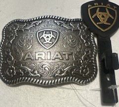 Ariat Scalloped Logo Belt Buckle Floral Scroll Twisted Rope Edge NEW