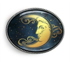 Crescent Moon Belt Buckle – Esoteric Celestial Belt Buckle – 35