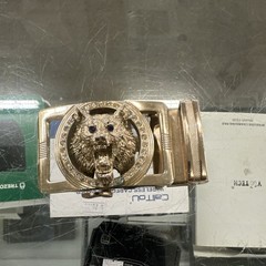 Gold Wolf Head Automatic Latch Belt Buckle for Men with Rhinestone Accents