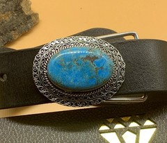 Vintage Western Belt Buckle Turquoise Stone Silver Tone Cowboy Rodeo Boho