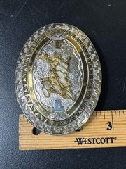 Vintage Crumrine Western Rodeo Team Roping Oval Belt Buckle Heavy Silver Bronze