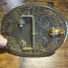Mercury Racing Gold Tone Metal Oval Plate Belt Buckle Embossed Logo Vintage