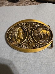 Vintage 5 Cents Buffalo Indian Nickel Western Bronze Plated Metal Belt Buckle