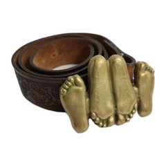 Vtg 70s Novelty Booty Call Naughty Brass Belt Buckle Missionary Feet Up & Down