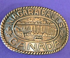 VTG COPPER TONE NIAGARA FALLS BELT BUCKLE CANADA SOUVENIR METAL waterfalls EUC!