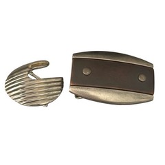 Unbranded Vintage Belt Buckles Lot 2 Silver Abstract Hardware Unisex Inlay Wood