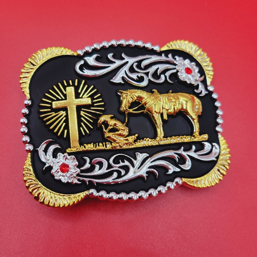 Praying Cowboy belt buckle Western Horse Cross Rodeo Zinc alloy colorful