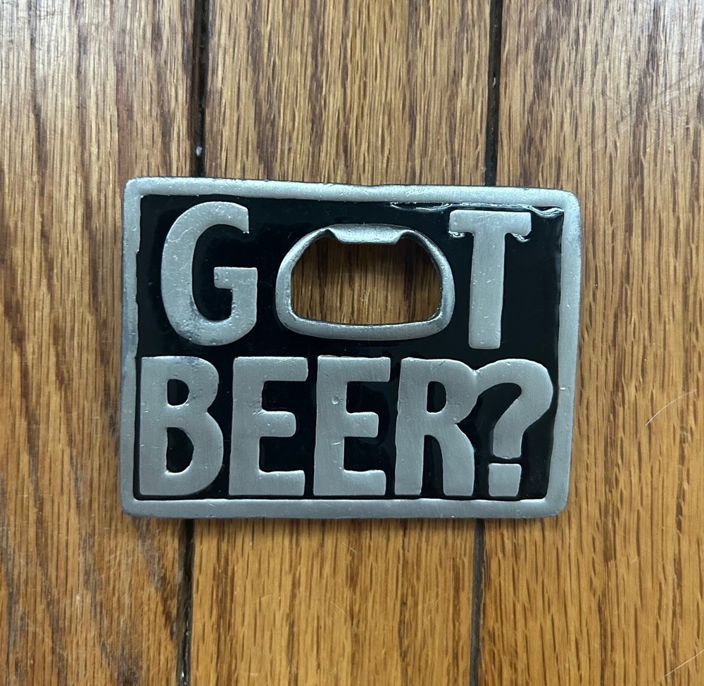 GOT BEER? metal belt buckle, bottle opener