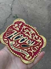 Western Buckle Gold Red Cowboy Rodeo 4.5 »x3.5 » Hooey Buckle 2 »Hebilla Vaquero