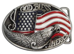 God Bless America USA Wavy Flag & Eagle Belt Buckle