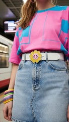 Unisex Belt Buckle Teen Women Fashion Yellow Flower Emoji Cartoon Kid Disco Ball