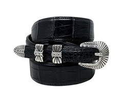 Alexander’s Sterling Silver 4-Piece Belt Buckle Set w/Black Alligator Belt Sz 42