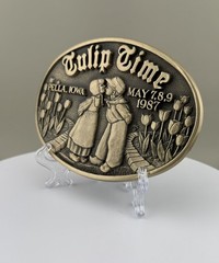 Tulip Time 1987 Pella Iowa Solid Brass Belt Buckle Limited Edition Heavy ADM