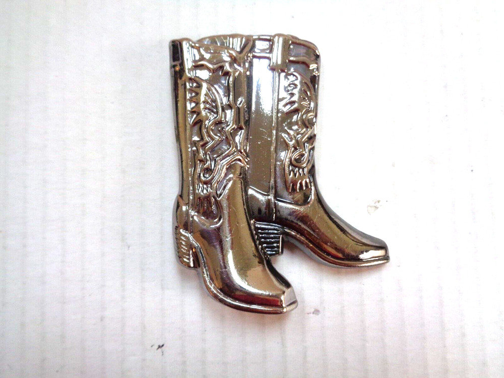 MENS BELT BUCKLE COWBOY BOOTS DESIGN SILVER TONE SIZE 3.5 X 3 MADE IN USA