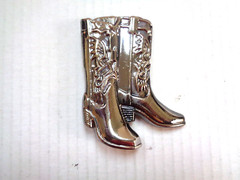 MENS BELT BUCKLE COWBOY BOOTS DESIGN SILVER TONE SIZE 3.5 X 3 MADE IN USA