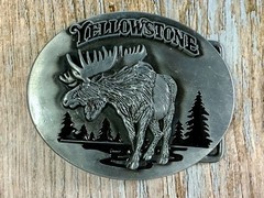 YELLOWSTONE National Park Moose Elk Wildlife Scene Silver Color Belt Buckle