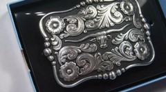 Nocona Western Belt Buckle Rectangle Longhorn Silver Tone and Black 37586
