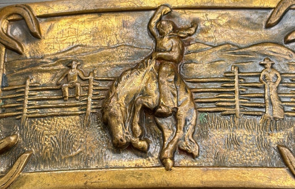Vintage Justin Belt Bronco Horse Rider Brass Belt Buckle Cowboy Western c1950