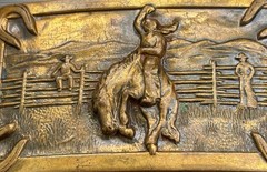 Vintage Justin Belt Bronco Horse Rider Brass Belt Buckle Cowboy Western c1950