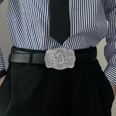 Western Cowboy Belt Buckles Men Vintage Novelty Large Handmade Silver Floral