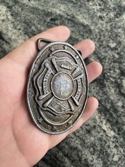 Vintage Belt Buckle Volunteer Fire dept Firefighter Solid Brass or Bronze