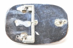 Vtg Polished Stone Belt Buckle Agate Black Gem Western Rodeo Silver w/Gold Tone