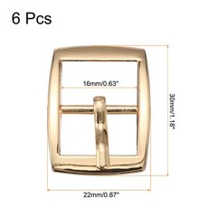 6Pcs 0.63&Prime; Single Prong Belt Buckle Rectangle Center Bar Buckles for Belt,Gold