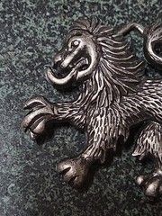 Belt Buckle Silver Tone Lion Heraldic Retro Vintage