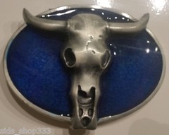 ✖ WESTERN Skull Cowboy Rodeo Style ✖ Belt Buckle Buck ✖ blue antique silver