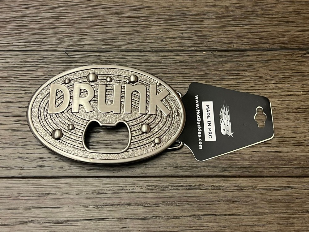 Hot Buckles Belt Buckle DRUNK Bottle Opener Silver Metal Oval Novelty Unisex