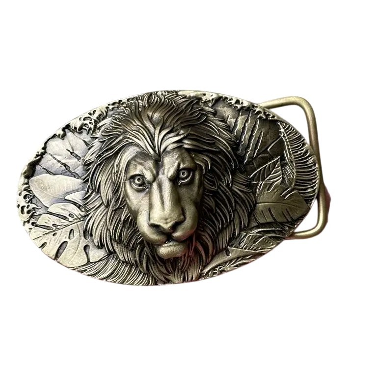 Solid Belt Buckle for Men « LION », Handmade Brass Buckle,Vintage Lion Head Buckle