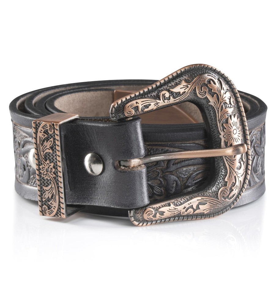Angus Stoke western belt – Genuine buffalo 34&Prime;-36&Prime;, Black/Buckle Rose-gold