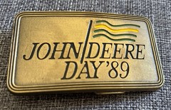 vintage 1989 JOHN DEERE DAY belt buckle tractor brass Employee Moline Illinois