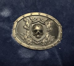 Roses And Skull 4” Chrome Brand Silver Tone And Black Belt Buckle