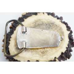Vintage Handmade Elk Antler Burr Belt Buckle Brown Carved Wolf Wildlife EUC