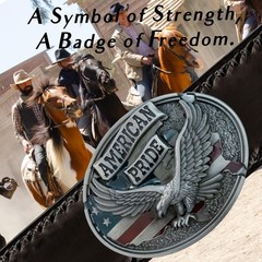 LKKLUYIC American Pride Eagle Belt Buckle, Patriotic Flag Large, Silver