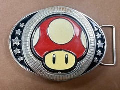 Nintendo Super Mario Bros Game Spinning Mushroom Reversible Novelty Belt Buckle