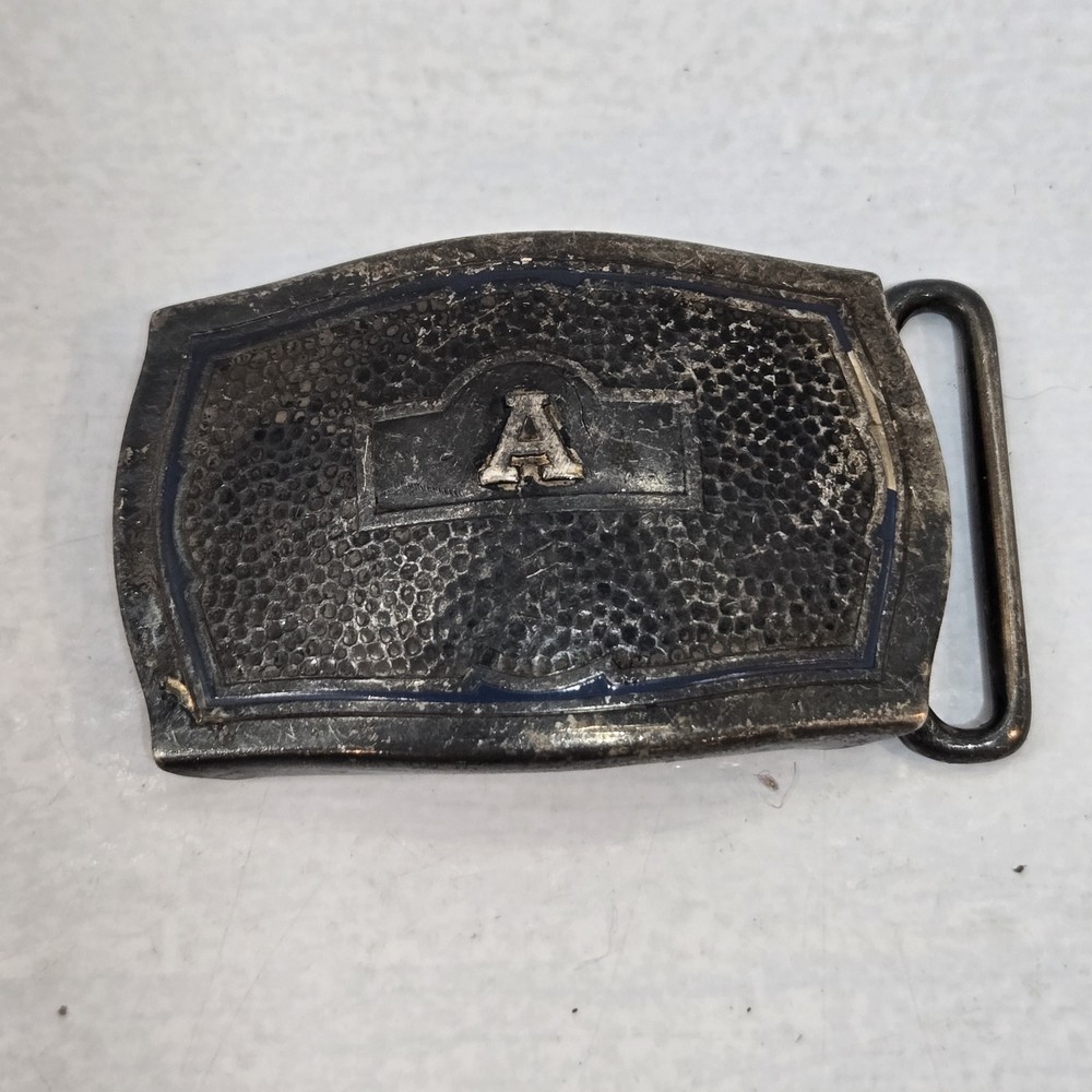 Vintage Hickok Silver Plat Belt Buckle Monogram “A” Hammered Finish Silver Front