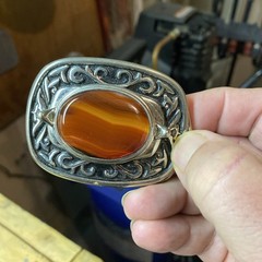 vintage AGATE belt buckle GEMSTONE polished inset stone WESTERN cowboy
