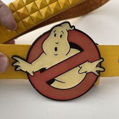Ghostbusters Logo Belt Buckle Glows In The Dark w/ 3-Row Metal Studded Belt