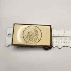 1980 Western Native American Scene Etched Bone Belt Buckle BTS Brass Artist Vtg