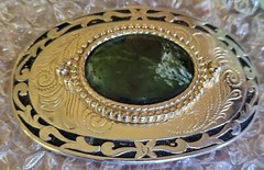 STORMY SEA OCEAN DARK GREEN CABOCHON INSERT DECORATIVE WESTERN BELT BUCKLE