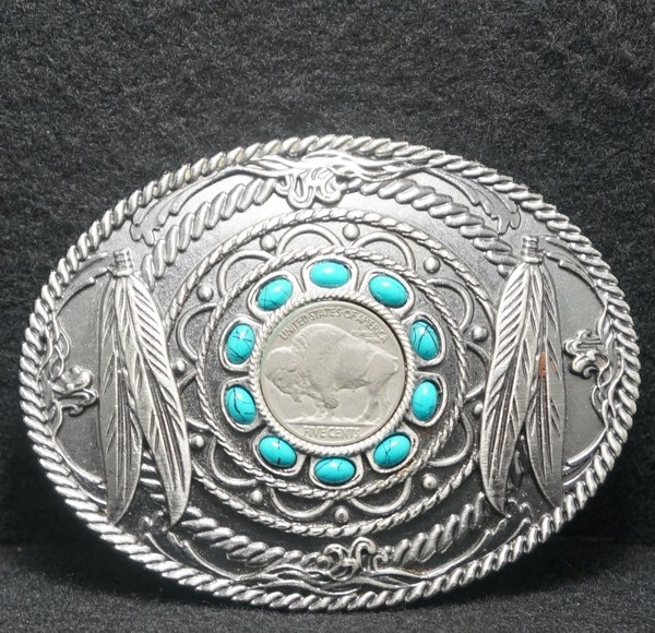 WI11123 *NOS* VINTAGE 2016 ***FIVE CENTS BUFFALO NICKEL COIN** MENS BELT BUCKLE
