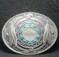 WI11123 *NOS* VINTAGE 2016 ***FIVE CENTS BUFFALO NICKEL COIN** MENS BELT BUCKLE