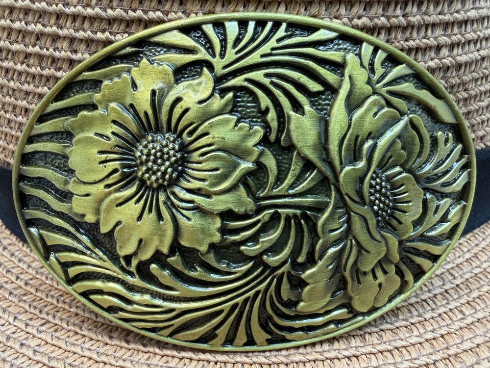 Antiqued Bronze Floral & Vine Belt Buckle Vintage Western Cowboy Buckles