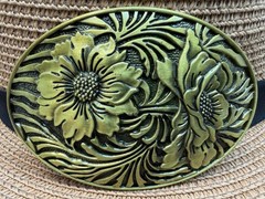 Antiqued Bronze Floral & Vine Belt Buckle Vintage Western Cowboy Buckles