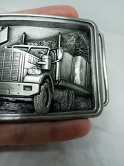 Vtg. Uniq Bendix Metal Embossed belt buckle Shaped Tractor-Trailer Truck.USA