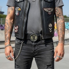 New Men Round Belt Buckle Silver Metal Cowboy Western Biker Skeleton Motorcycle