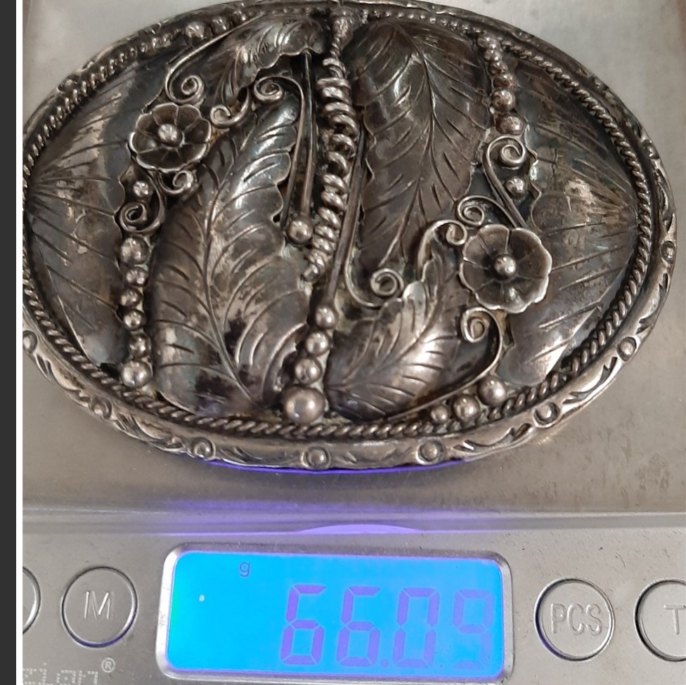 Vintage Solid Silver Metal Oval Floral Engraved Clip Belt Buckle Fits 1.5in RBP